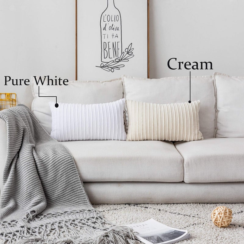 UGS UGASA UGASA Velvet Pillow Covers Striped, Decorative Throw Cushion Case with Hidden Zipper for Home Couch/Bedroom/Car, Soft Cozy Solid Oblong, 1 Piece (12"x20", Pure White) - Image 3